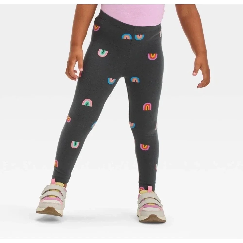 Cat & Jack Girls Rainbow Print Tough Cotton Durable Knee Leggings Gray 3T NEW